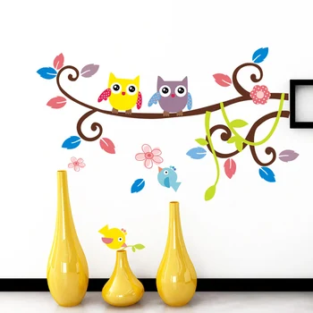 

Color cartoon owl tree branches Wall Stickers for kids rooms living room Decals wallpaper bedroom nursery background home decor
