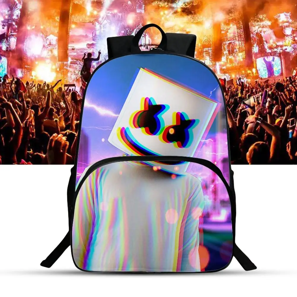 الأزياء DJ Marshmello المطبوعة كبير قدرة السفر حقيبة مدرسية للجنسين على ظهره