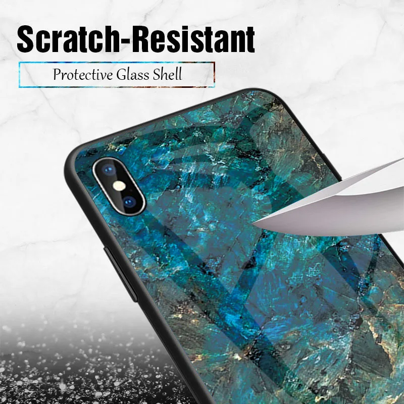 Стеклянный чехол с мраморным рисунком для iPhone 11 Pro X XR XS MAX роскошный из