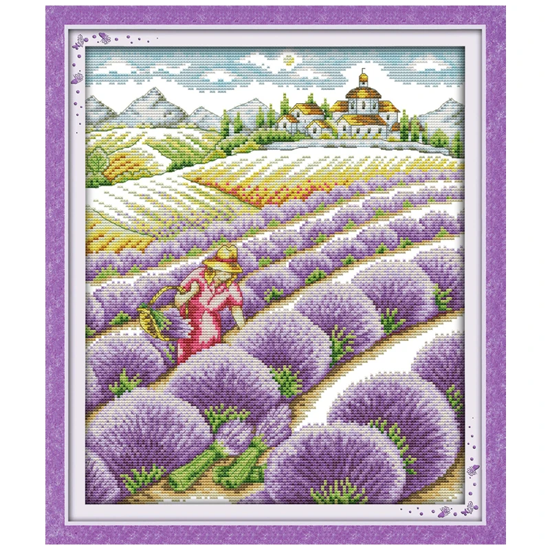 Lavender Field (2) patterns Counted Cross Stitch 11CT 14CT Cross Stitch