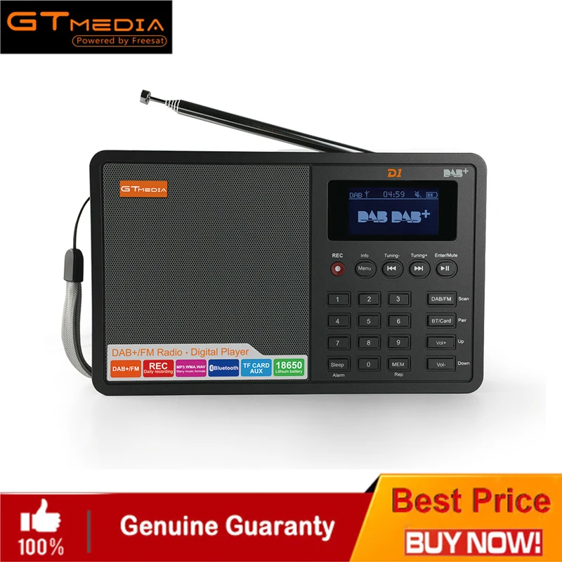 

Original GTMedia D1 DAB FM Digital Radio Stereo Built-in Loudspeaker Bluetooth Support Worldwide FM band frequenc with LED Displ