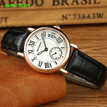 

SANDA Fashion Golden Ladies Watch Women Leather Wrist Watches Luxury Cool Black Clock Saat Relogio Feminino bayan kol saati
