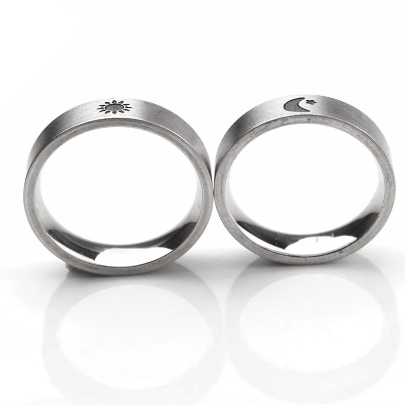Sun And Moon Simple Ring Couples Rings Set For Him And Her Promise Rings For Stainless Steel Gift Lovers Rings