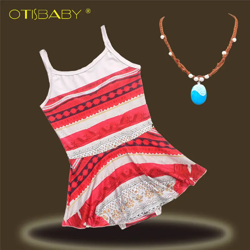 

Summer Fancy Girls Moana Bikini Children Baby Girl Lotus leaf Clothing Child Costume Kids Cartoon Print Beachwear with Necklace