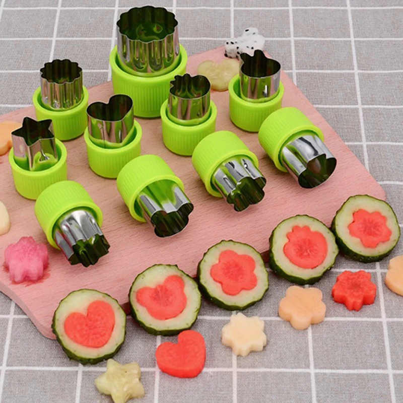

9 Piece Stainless Steel Fruit Cutter Mold Carrot Flower Shape Slicer Vegetables Cutter Kid Food Mold Mini Cookie Cutters