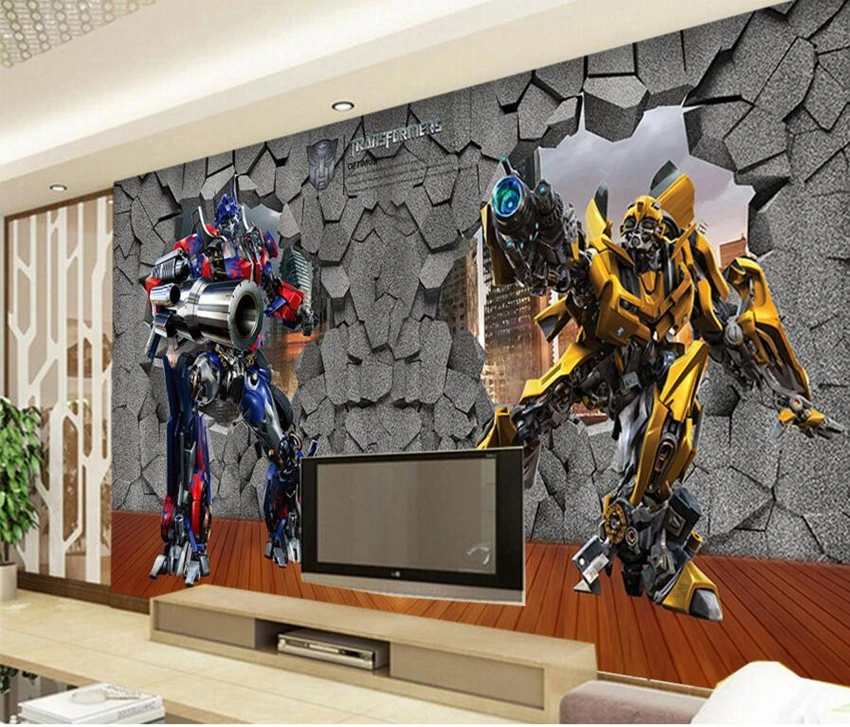 カスタム3d壁画壁紙 3d変形可能なロボットpapelデparede リビングルームのソファテレビの壁の3d壁紙 Wallpaper Diy Wallpaper Rosewallpaper Comic Aliexpress