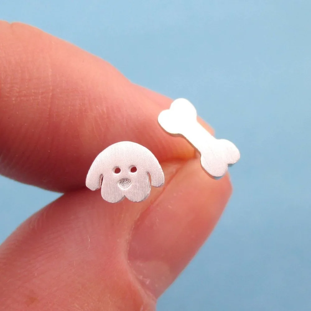 Daisies Cartoon Puppy Dog Face and Bone Shaped Stud Earrings Animal Jewelry for Women Party Birthyday Gift | Украшения и