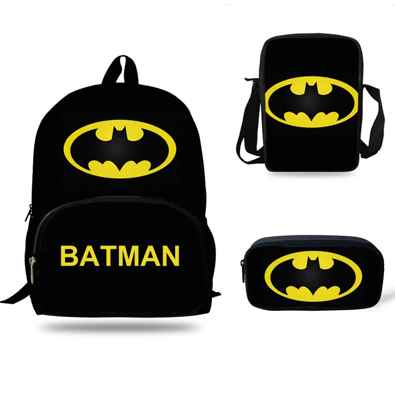 

16inch Cartoon hero Mochilas Escolares Children Rucksack Batman Backpack Primary School Bags Boys Gift Girls Daypack 3 set