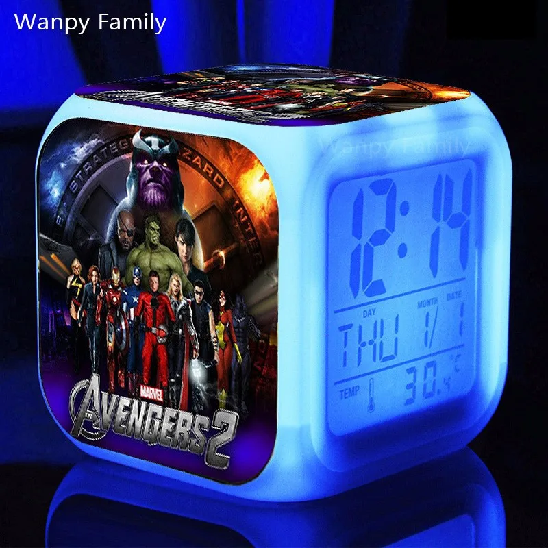 Мстители Железный человек Халк будильники, светящийся светодиодный Изменение цвета Цифровые будильники для детей подарок на день рождения игрушки