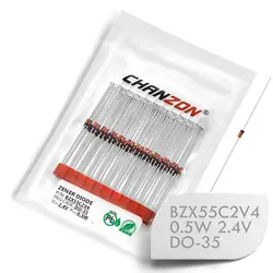 (100 шт.) BZX55C2V4 (1N5221B/1N5221) Диод Зенера 0,5 Вт 2,4 В DO-35 (DO-204AH) 0,5 Вт 2,4 вольт 2V4