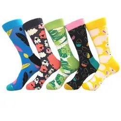 5 пар/лот хлопок Для мужчин носки красочные Jacquard Crew Happy Socks Корея Harajuku Животные кролик листья смешные носки Meias