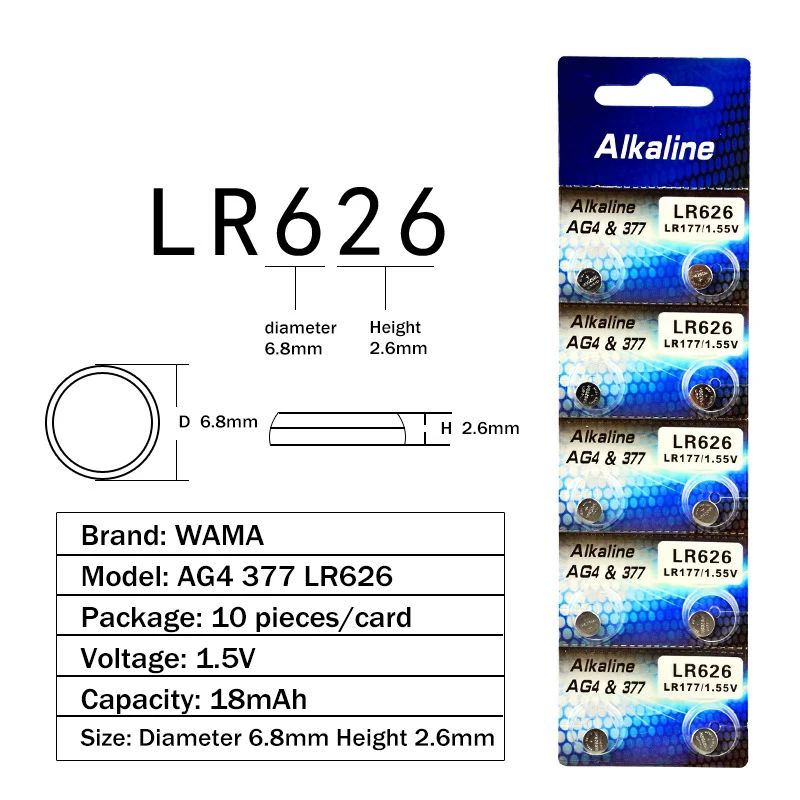 10 шт./лот Wama AG4 1,5 в кнопочные батарейки LR626 LR66 377 SR626SW 177 батареи для часов оптом