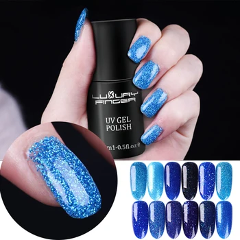 

Luxury Finger 15ML Bling Platinum Blue Glitter UV Gel Sequins Nails Polish Base & Top Coat LED UV Professional Manicure Varnish