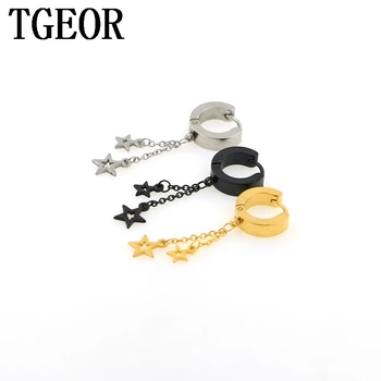 

Hot wholesale 30pcs surgical stainless steel chain with dangle 2 stars mixed colors hoop Backing Earring Free shipping
