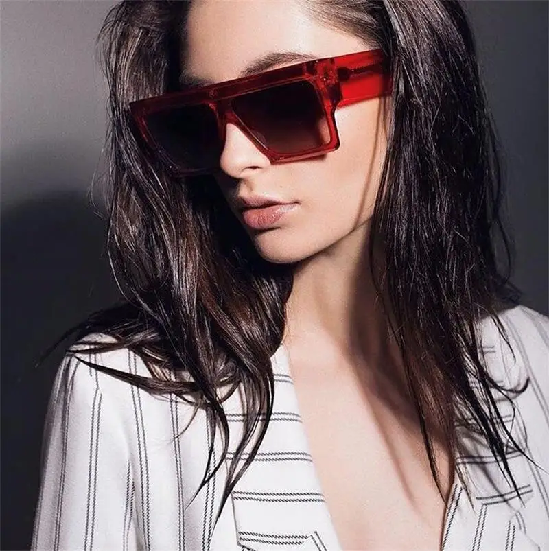 

2018 Fashion Sunglasses Women Flat Top Style Brand Design Vintage Sun glasses Female Big Frame Shades for men trending products