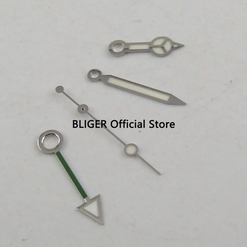 

BLIGER Silver Stainless Steel Watch Hand With Green GMT Pointer Fit For Mingzhu Automatic Movement Men's Watch H31A