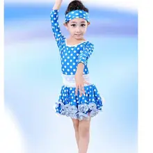 1 компл./лот; ; сезон осень-зима; детское платье для сцены с длинными рукавами в горошек; балетное танцевальное платье для танцев