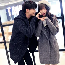 Men Women Long Sweater Coat Winter His-and-her Clothing Couple Knitted Cardigan Down Coat Fashion Korean Warm Windbreaker Jacket