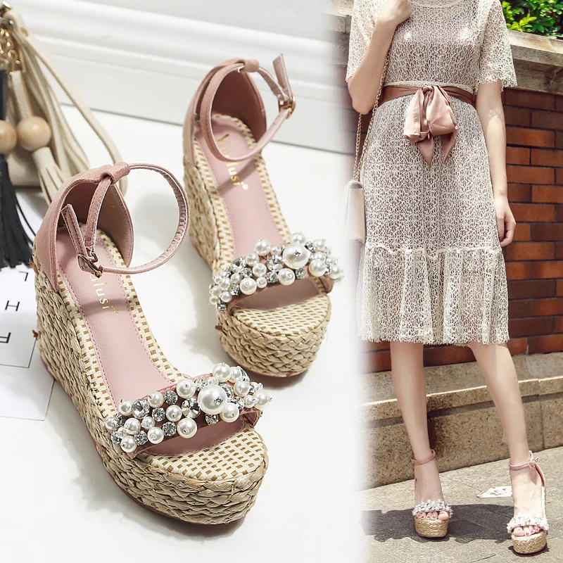 

Ankle Strap Front Rear Strap High Summer Wedges Heels Sandals Fashion Women Shoes Solid Platform Sandals