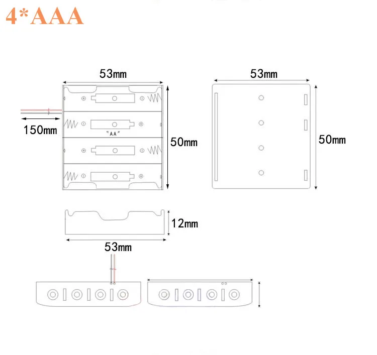 2xAAA 3xAAA 4xAAA 1.5V Plastic Black Spring Battery Storage Case Box Battery Holder Plastic Contain (2)