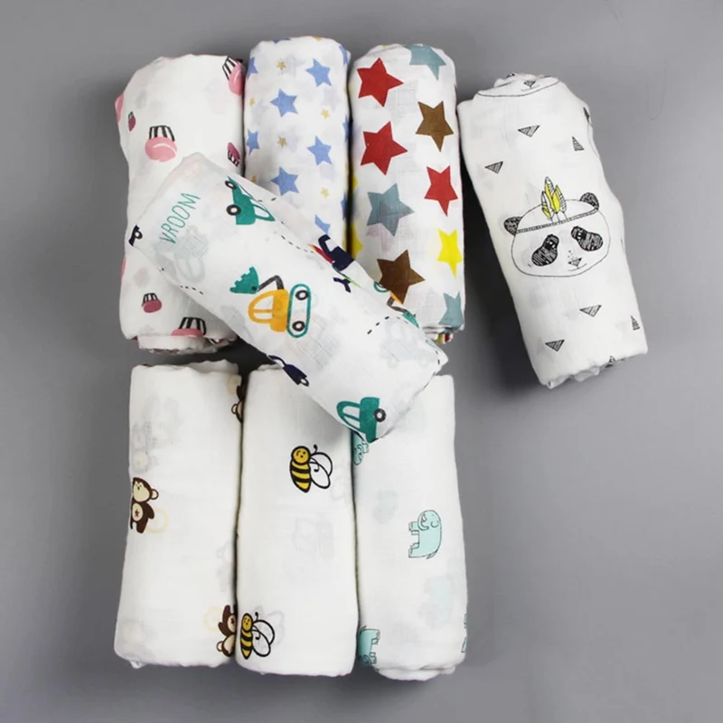 

1Pcs 120*120cm Receiving Blanket Soft Swaddle wrap Cotton Square Muslin Cloth Stroller Blanket Nursing Cover Unisex