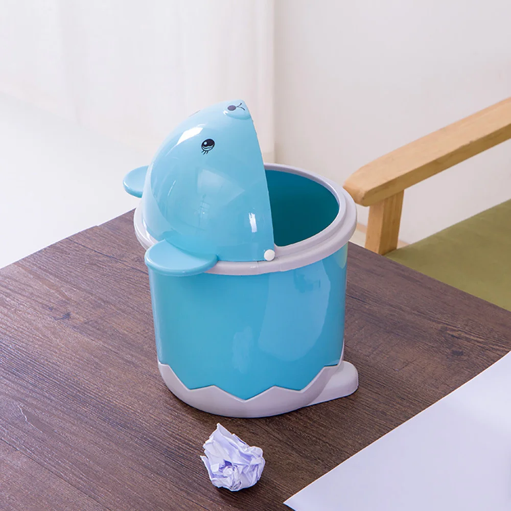 Cute Creative Desktop Plastic Trash Bin Home Living Room Office Coffee Table with Lid Small Paper Basket Mini Flip Trash Can