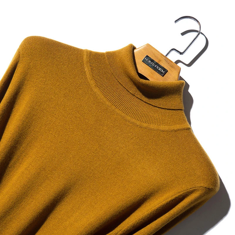 Мужская водолазка свитер осень зима Повседневный сплошной цвет теплый, Облегающая посадка пуловер Свитера Мужская брендовая одежда