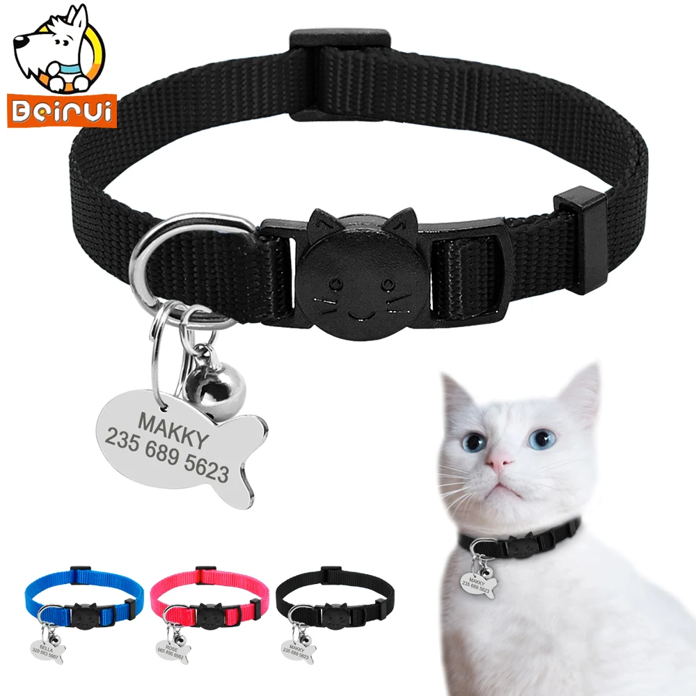 Personalized Quick Release Cat Collar Kitten Cat Dog Breakaway Collar & Disc Tag 