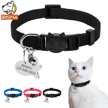 

Nylon Quick Release Cat Collar Tag Set Personalized Dog Cat ID Collar Customized Tags Accessories Engraved For Small Cat Pet