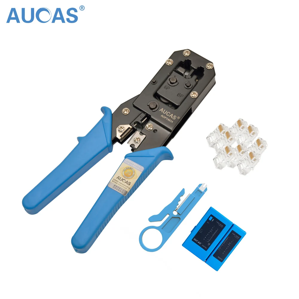 AUCAS Multifunction Cable Crimper RJ11 RJ45 Wire Stripping Cat5 Cat6 Crimp Tool Cutting Network