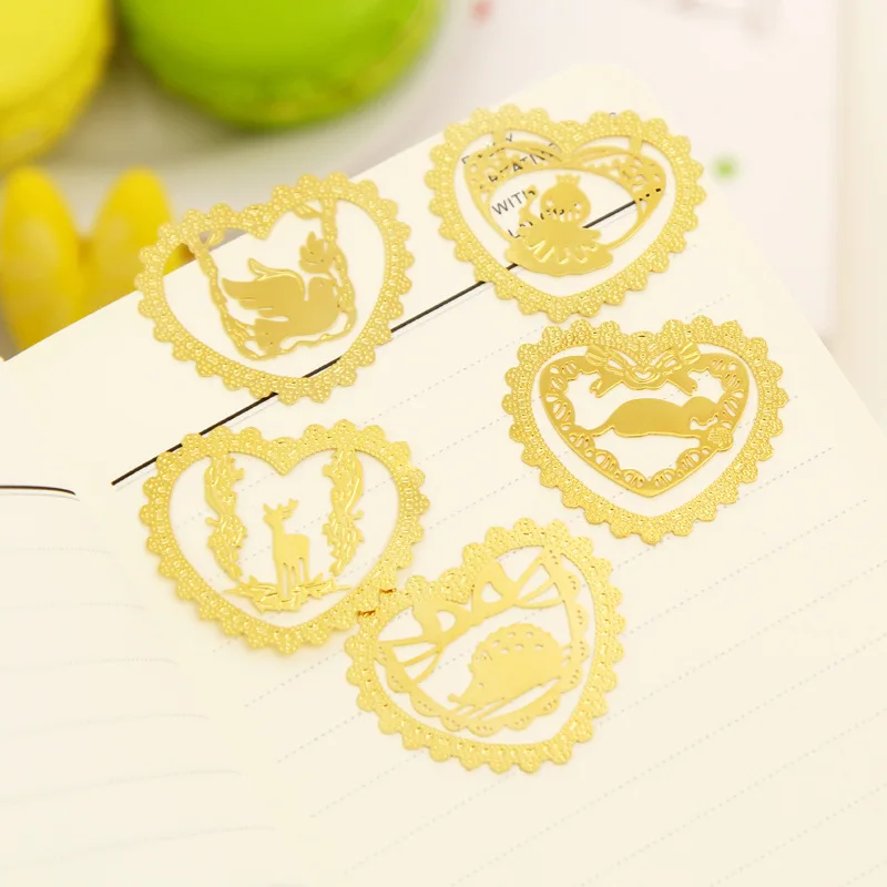 

4 Pcs/Set mini Cute Kawaii Gold Metal Bookmark, School & Office Book marks Exquisite Bookmarks Hedgehog,peace dove,deer,whale