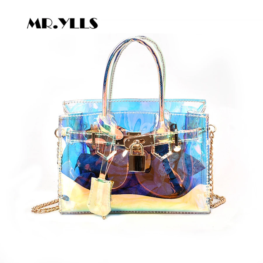 

Clear Transparent Women Single Shoulder Bag Laser Lock Women Messenger Bag PVC Jelly Small Mini Girls Crossbody Bags Lady Bolda
