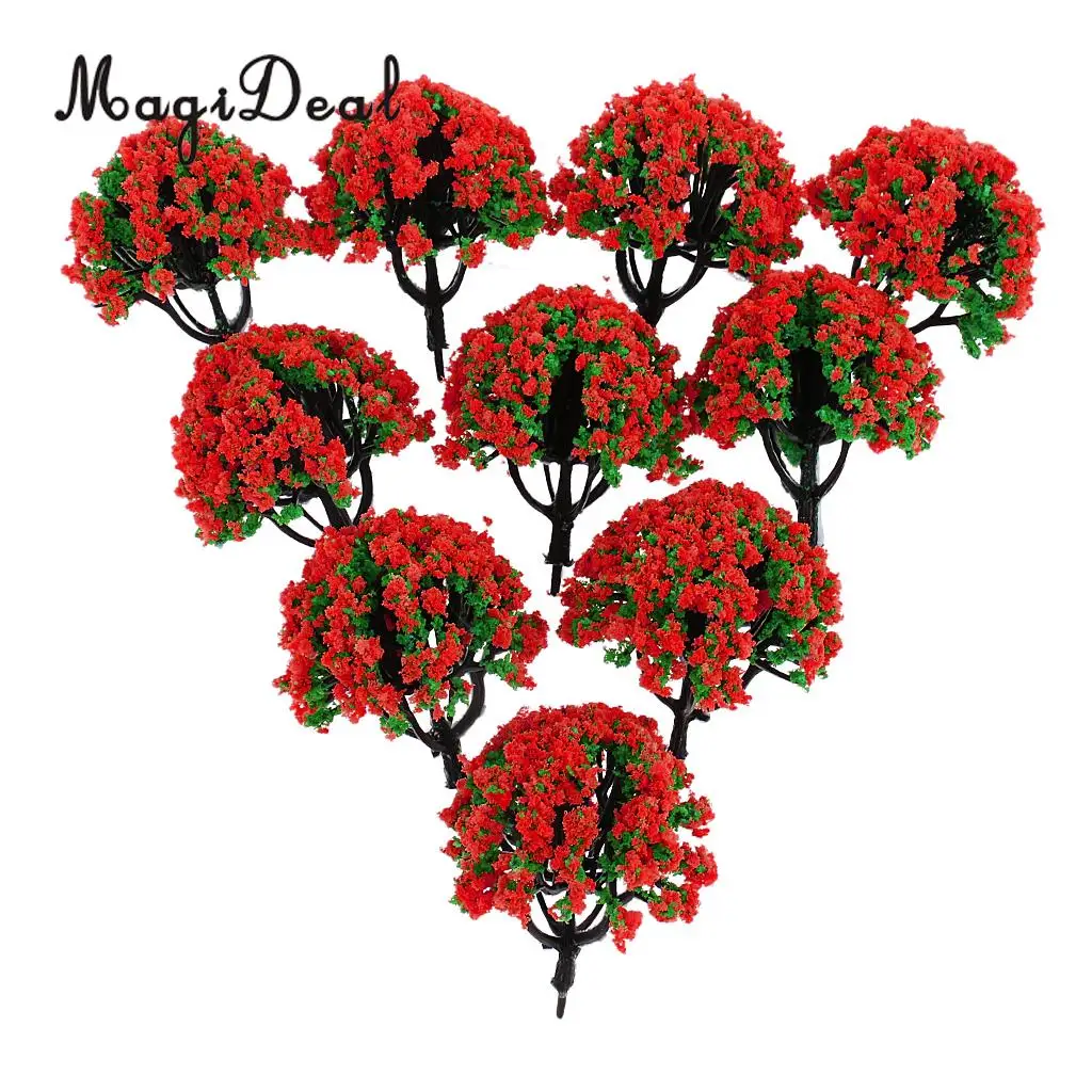MagiDeal 10Pcs 1/200 Scale Model Flower Trees Green Train Railroad Scenery Landscape for Diorama Model Layout Toys 5Colors