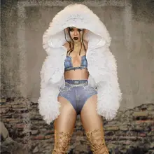 Новая Сексуальная женская белая куртка большая крышка плащ вечерний DJ женский костюм певицы танцевальное шоу сценический наряд Выпускной бар наряд