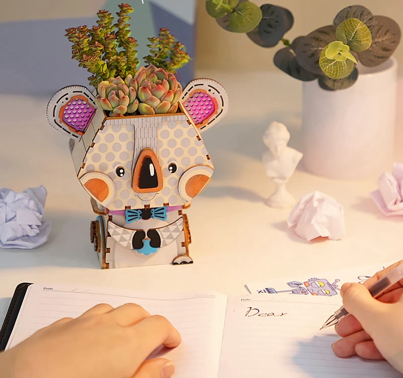 Robotime 3D Деревянный робот игра-головоломка Креативный цветочный горшок коробка для хранения ручки модели строительные наборы игрушка для детей и взрослых FT761