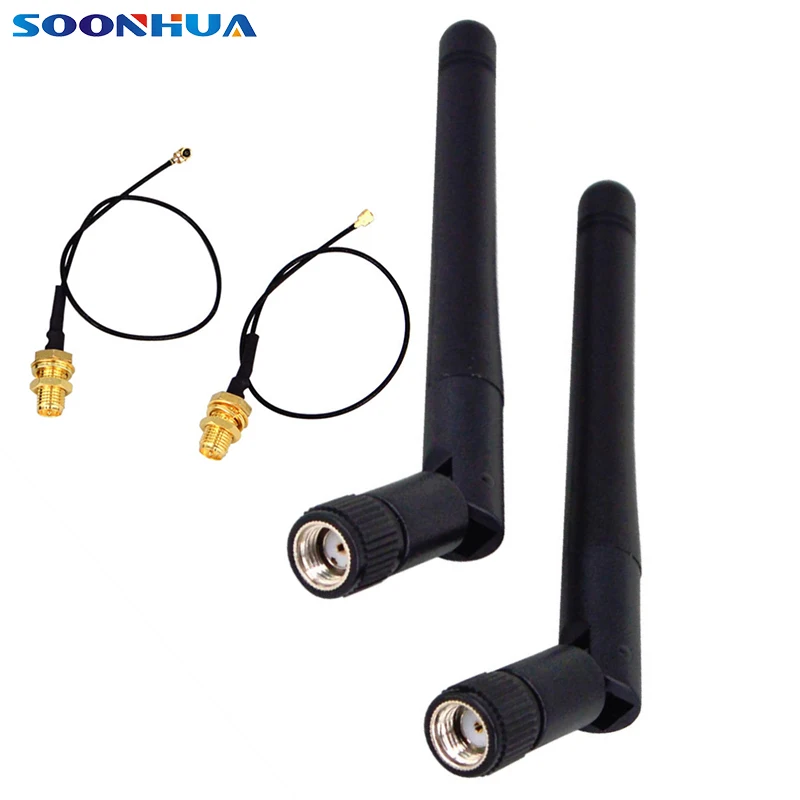 SOONHUA 4 шт./лот антенна 2 ГГц WiFi RP SMA Разъем Антенна с PCI UFL IPX к кабель для