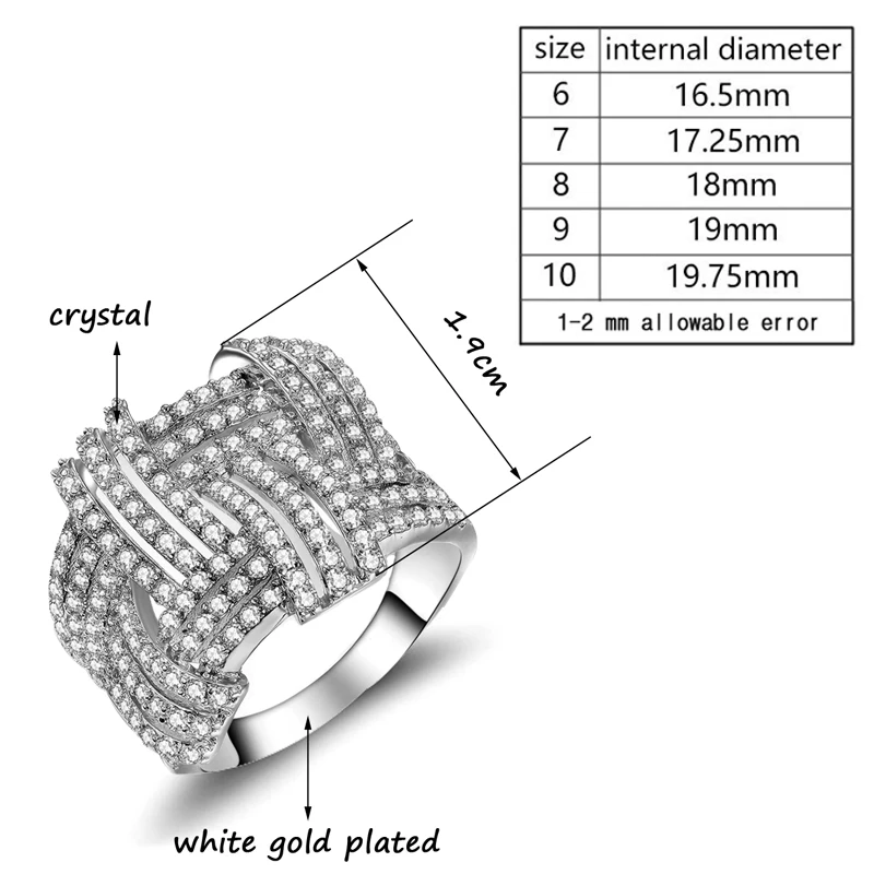 SINLEERY, большие полые плетеные микро-кольца с кристаллами для женщин, Серебряное золото, массивные ювелирные изделия Anillo Anel JZ054 SSE