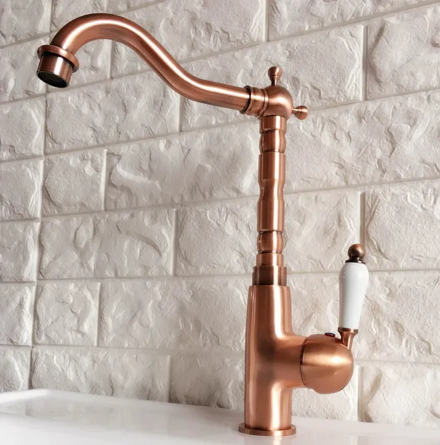 Swivel Spout Water Tap Antique Red Copper Single Handle Single Hole Kitchen Sink & Bathroom Faucet Basin Mixer Tap anf414