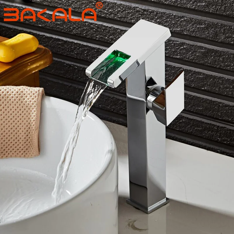

Bathroom Faucet with LED light Chrome Polished Led Tap Basin Faucet Bathroom Deck Mounted Basin Sink Mixer Tap LED Will Change