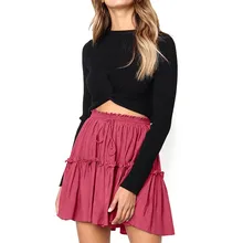 Женская юбка, повседневная, Пляжная, с цветочным принтом, трапециевидная, эластичная, на талии, с рюшами, короткая юбка, Jupe Femme, юбки для женщин, s Faldas Mujer Moda