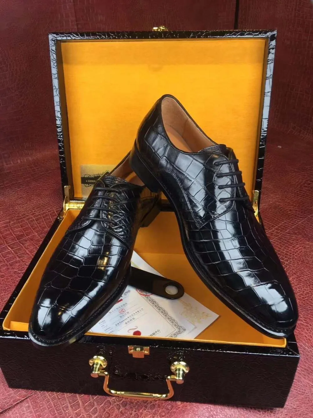 Hot Luxury quality Genuine real crocodile belly skin men shoe glossy durable solid crocodile skin men business dress shoe