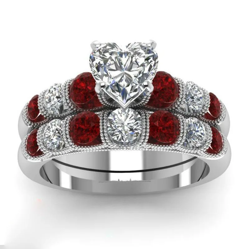 

Fashion Vintage Red Heart AAA Cubic Zirconia Wedding Ring Set Wedding Bands For Couples Rings For Women Size 5 Dropshipping