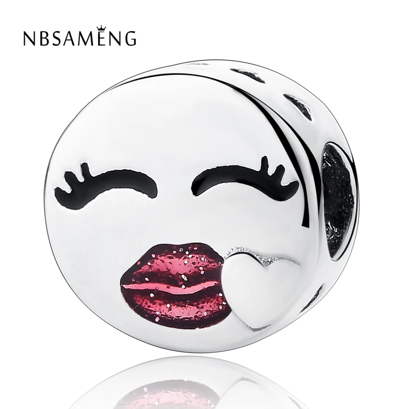 

2018 New Authentic 925 Sterling Silver Red Lips Face Love Heart Beads Fit Pandora Charm Bracelet DIY Original Women Jewelry