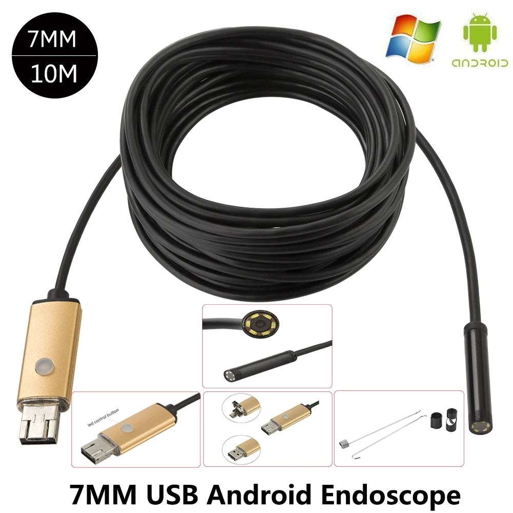 Мини 7 мм 10 M Mini USB эндоскопа IP67 Водонепроницаемый Бороскоп Micro Камера змея 480 P для OTG Android телефон портативных ПК