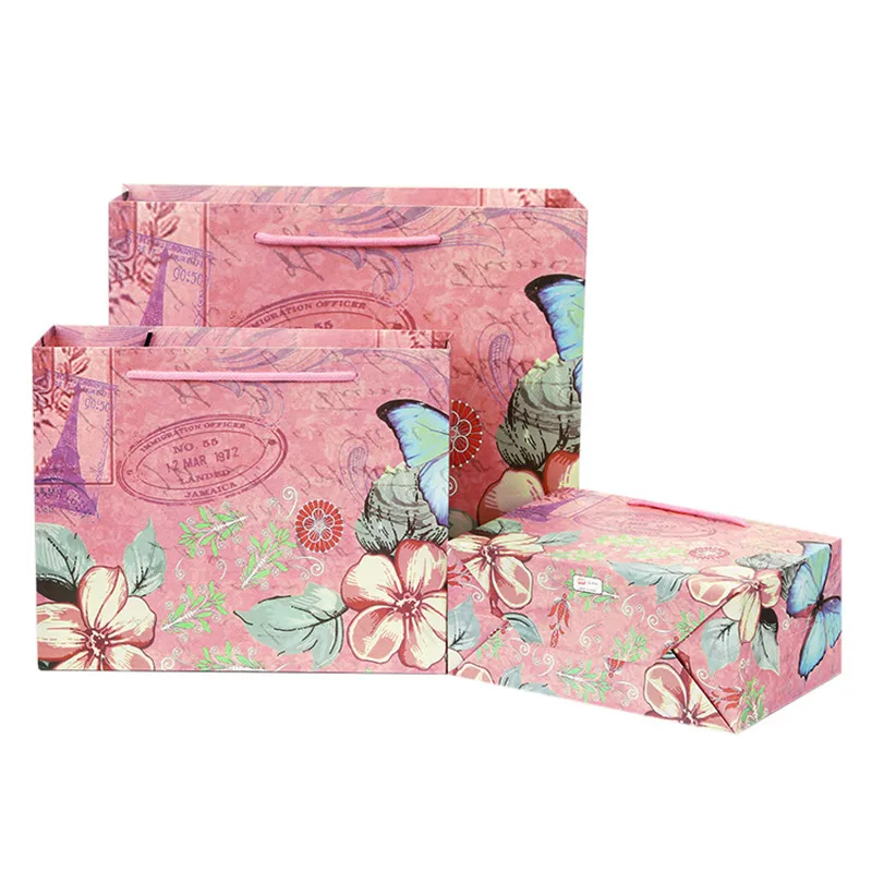 20pcs Creativity DIY pink butterfly Upscale Paper Gift Bag With Handles