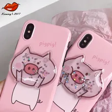

Mambaman 3D Pink Lovely Pig Case For iphone X 7 8 6 6S Plus Phone Case Glitter Liquid Sand Quicksand Star Back Cover Capa Fundas
