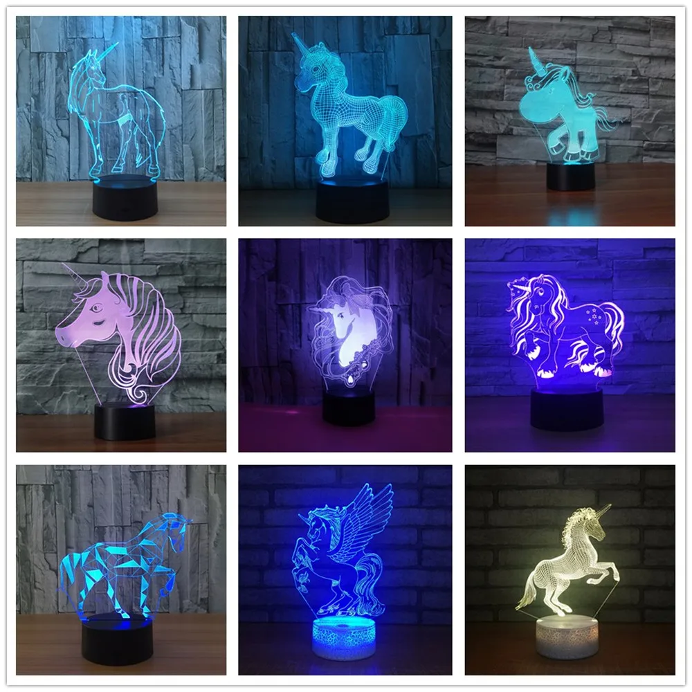  Unicorn 3d 7 Color Changing Night Light Licht Ligero Leger Kid Led Table Desk Lamp Lampe Lampa Lamp