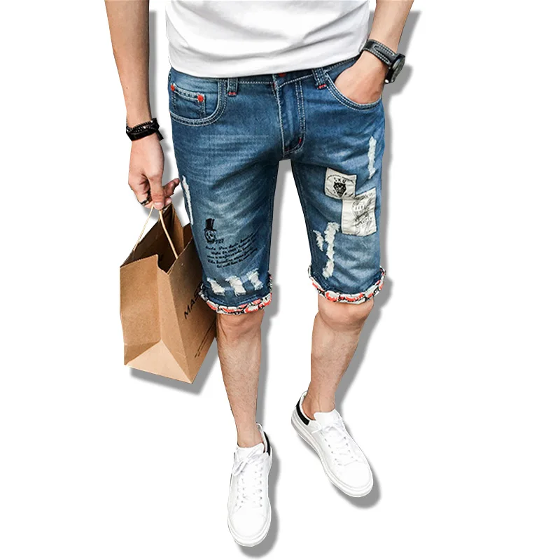 Mens Denim Shorts 2017 New Summer Regular Casual Knee Length Short Masculina Hole Jeans Shorts For
