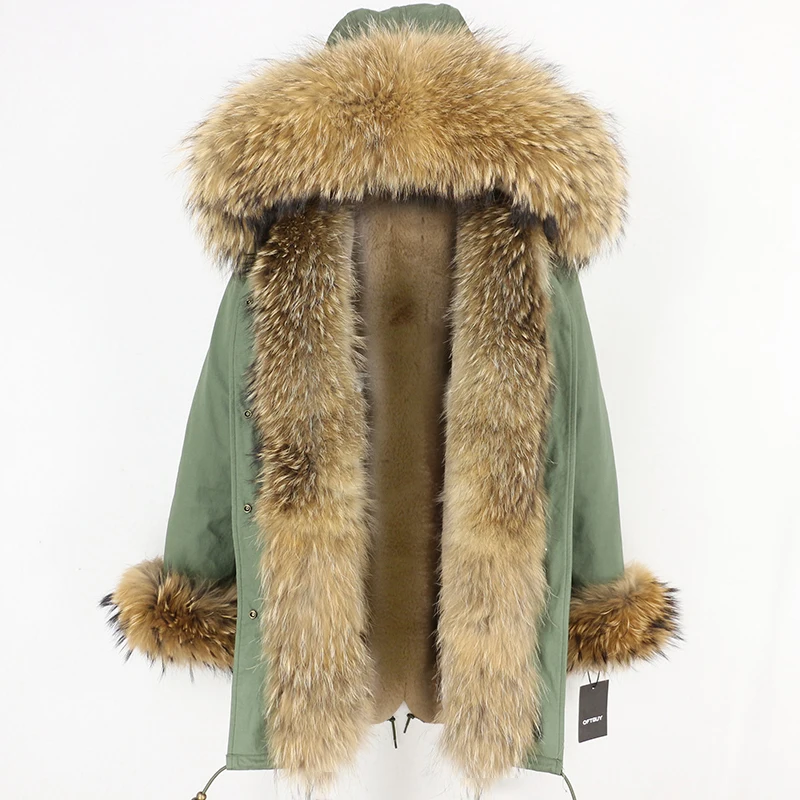 

Winter Jacket Women OFTBUY 2019 Real Fur Coat Long Parka Natural Raccoon Fur Collar Thick Warm Streetwear Outerwear Casual New