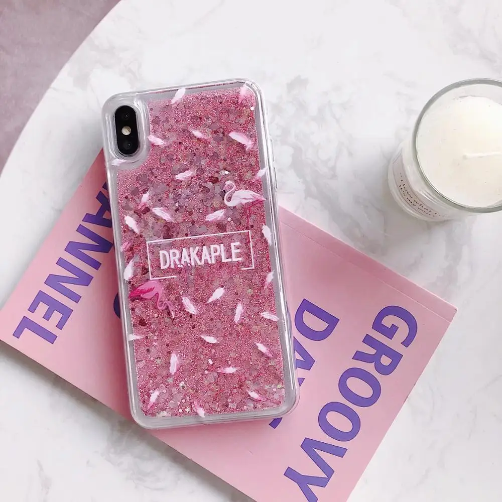 Flamingo Bling Glitter Liquid Dynamic Clear Soft Case Cover on sfor iPhone X 8 Plus 7 6s XR XS MAX Shiny Quicksand Phone Fundas  (4)